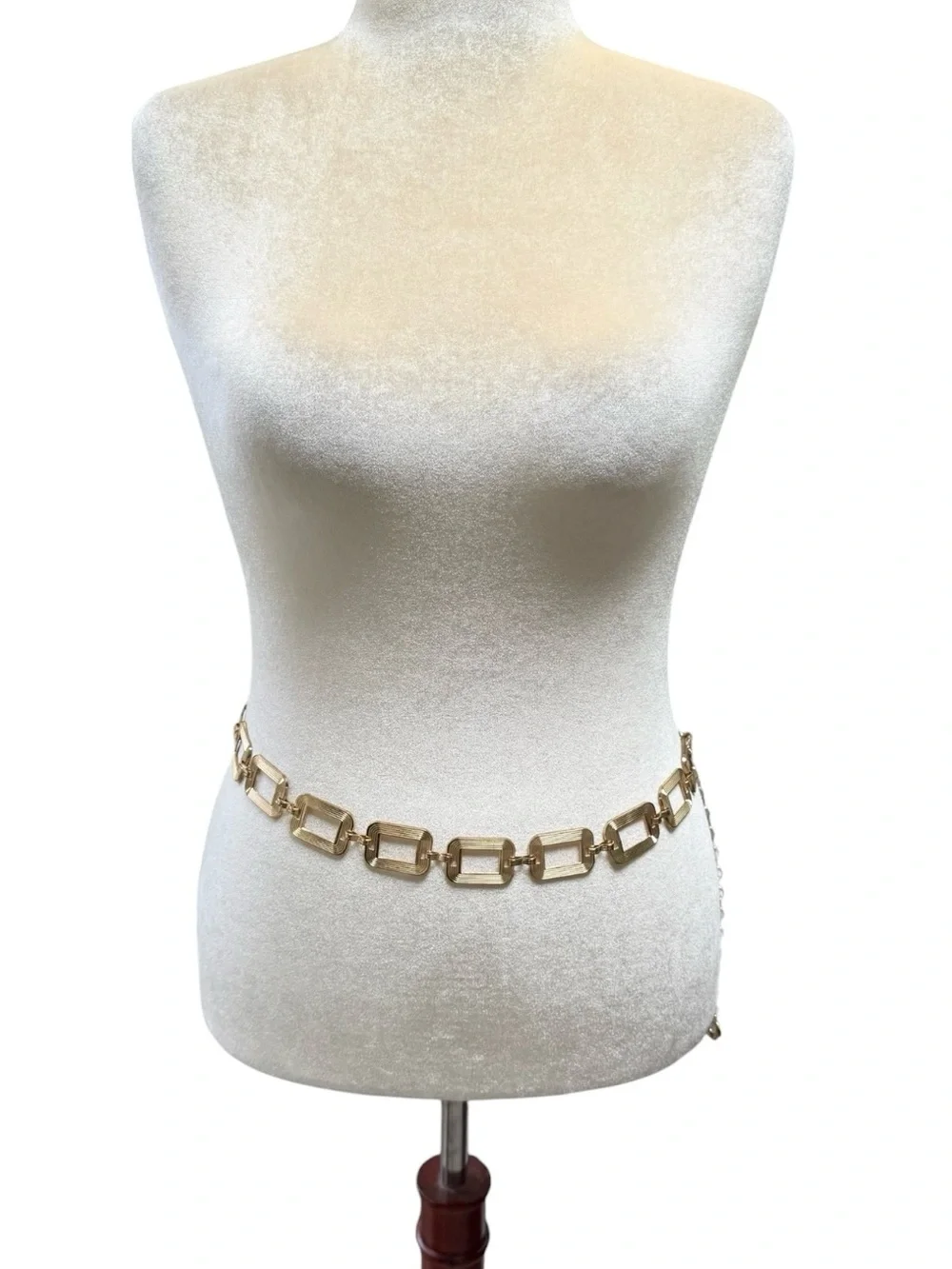Vintage Gold Textured Rectangle Link Chain Belt Drop Extender Boho Statement